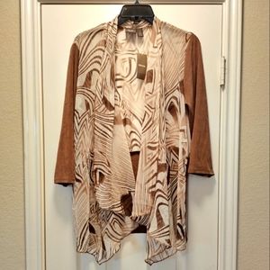 Travelers by Chico's TEXTURE LINES open front cardigan brown wavy lines size 1